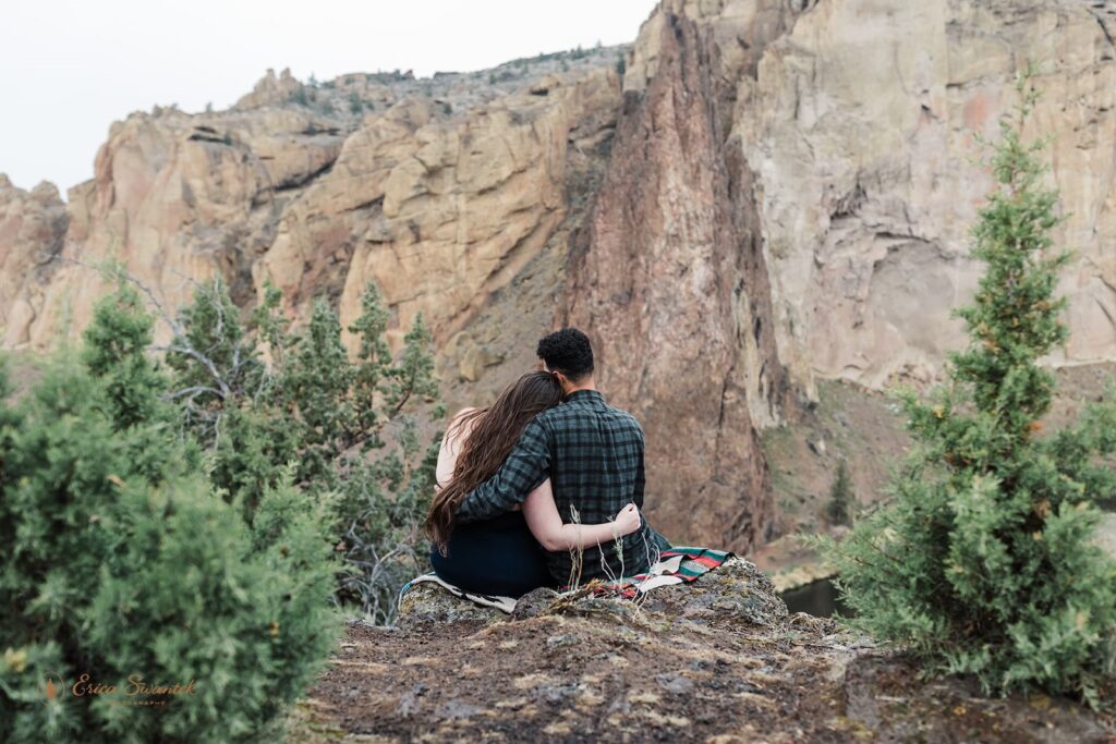 romantic couple at smith rock state park during their elopement day