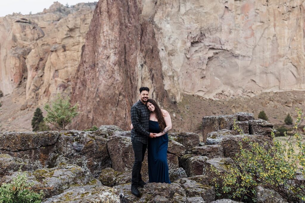 romantic couple at smith rock state park during their elopement day