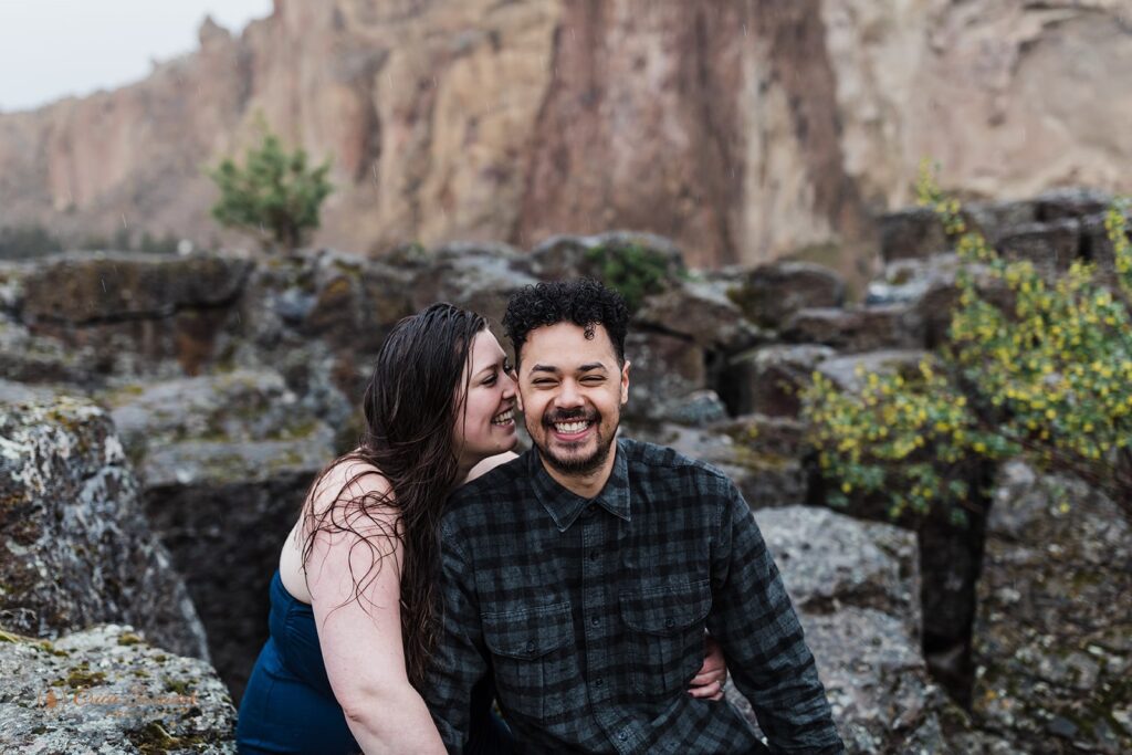 romantic couple at smith rock state park during their elopement day