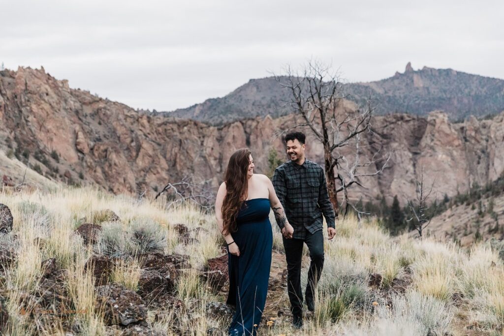 romantic couple at smith rock state park during their elopement day
