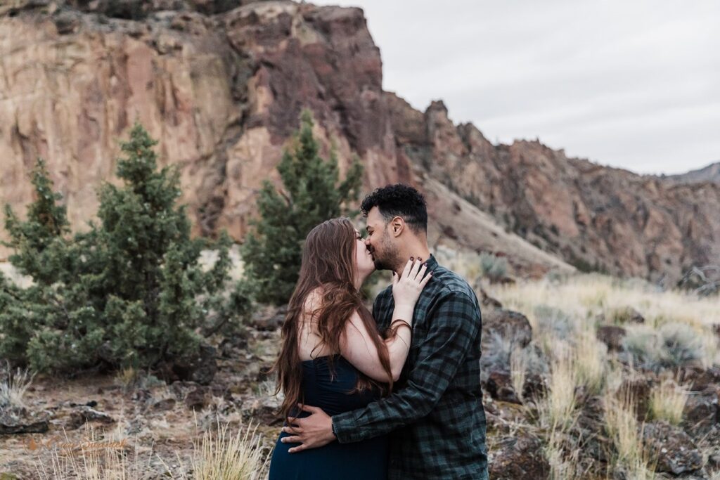 romantic couple at smith rock state park during their elopement day