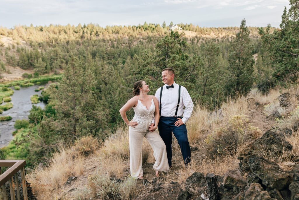 happy bride and groom during their bend oregon elopement