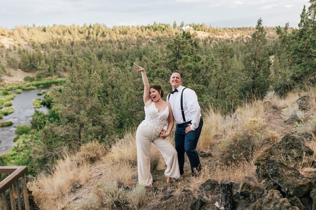 happy bride and groom during their bend oregon elopement