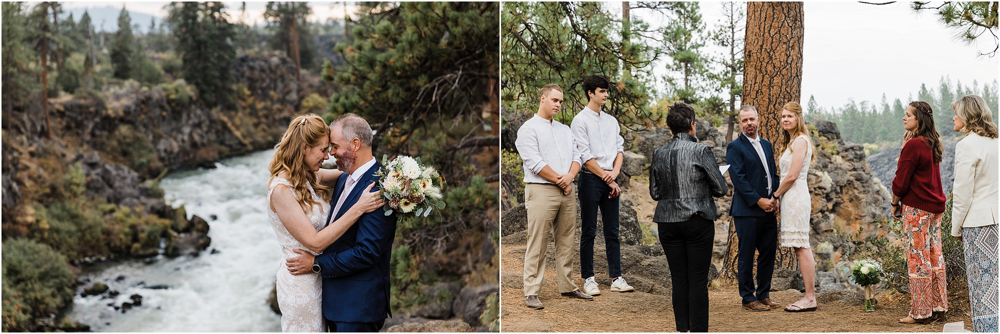 An intimate ceremony with just the couple's choice family as they choose to elope in Bend Oregon along the Deschutes River. | Erica Swantek Photography