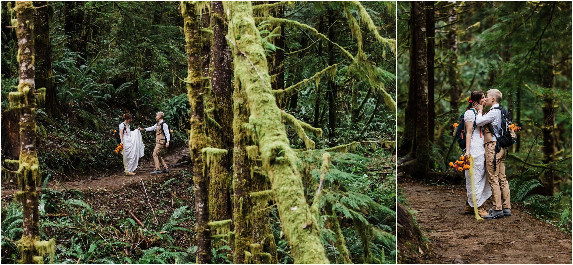 Mossy covered trees blanket the forest that this couple chose as their elopement location in the PNW. | Erica Swantek Photography