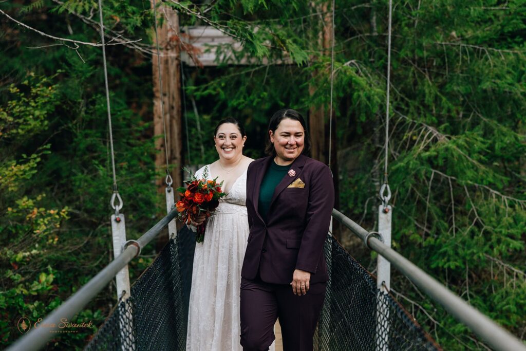 lgbtq couple during their forest elopement in Oregon