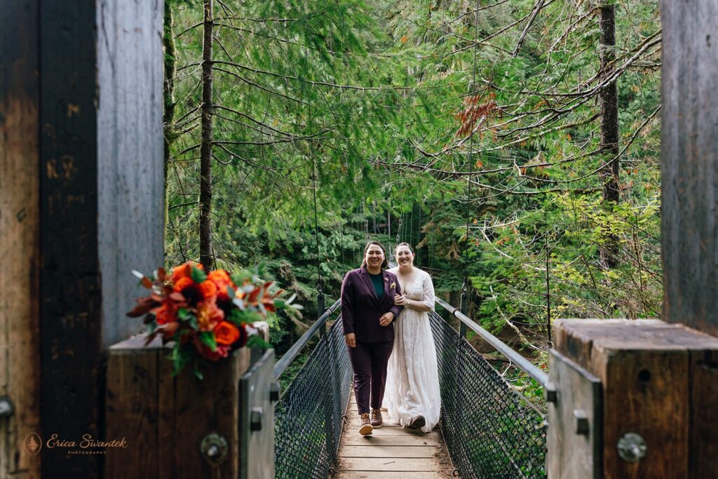 lgbtq couple during their forest elopement in Oregon
