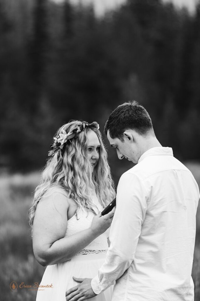 A woman says vows to her soon to be husband during their Oregon elopement.