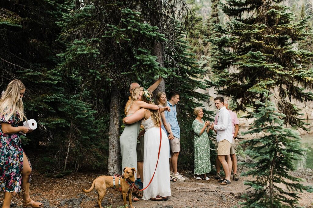 A family prepares for an elopement ceremony at Sparks Lake