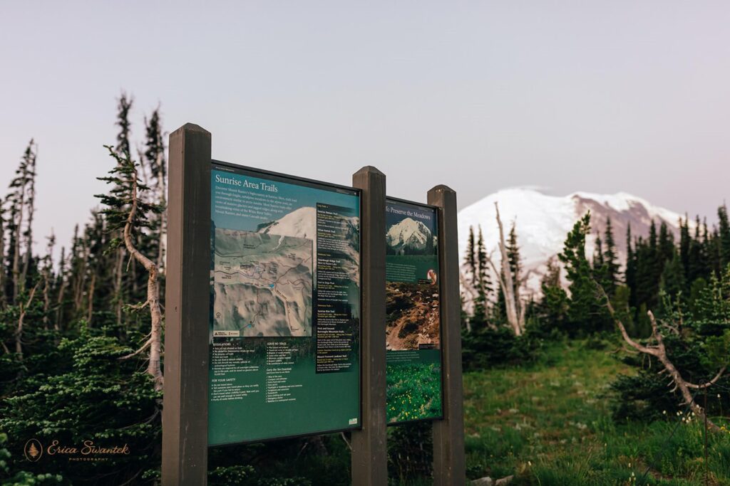 Sunrise Area Trails Sign, Mt. Rainier.