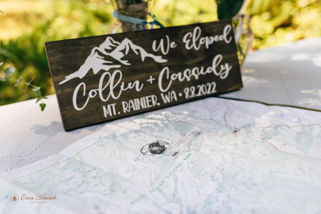 Mt. Rainier elopement sign. 