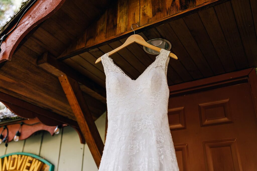Detail photo of elopement wedding dress.