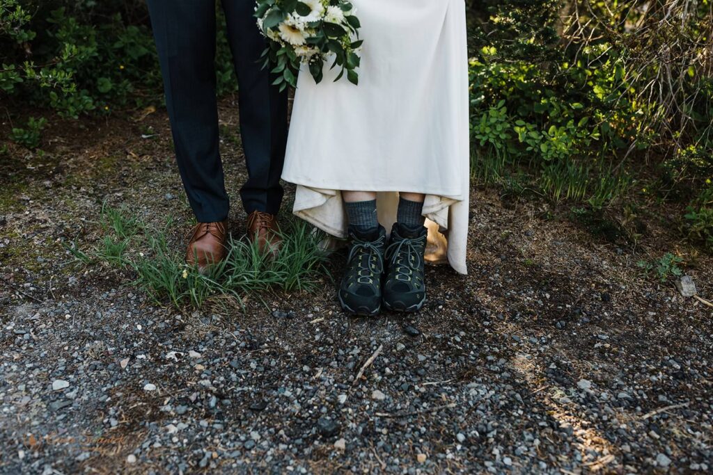 Hiking boots during a Washington elopement.