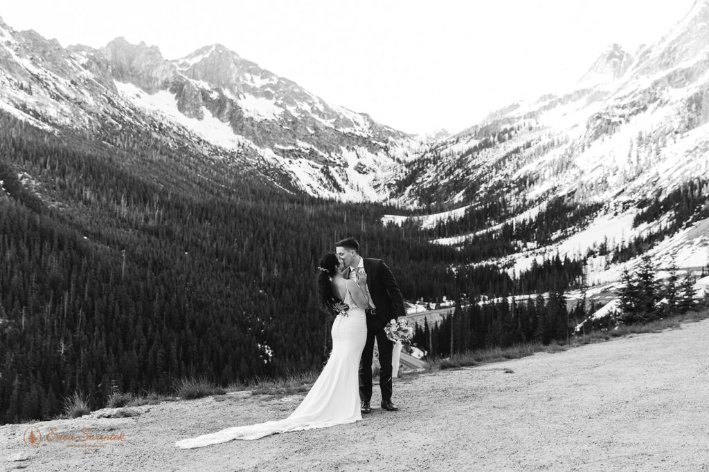 A young couple elopes in Washington in a mountain valley.