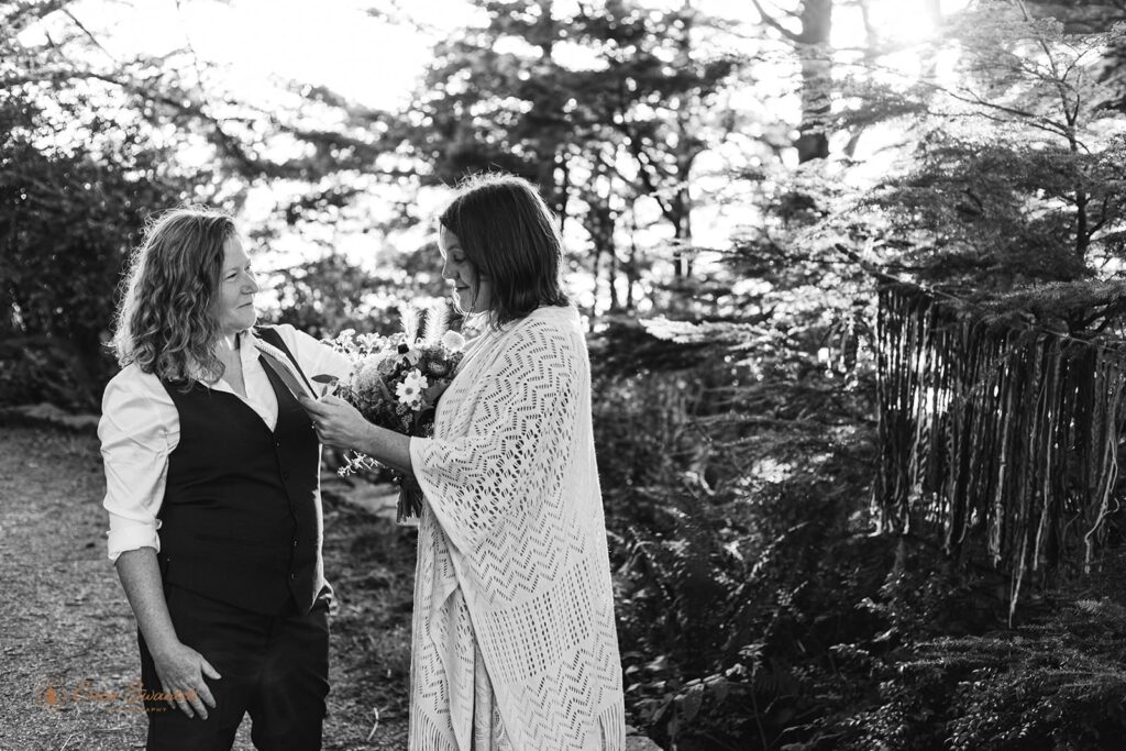A couple exchanges vows in Siuslaw National Forest at Cape Perpetua just at Sunset. 
