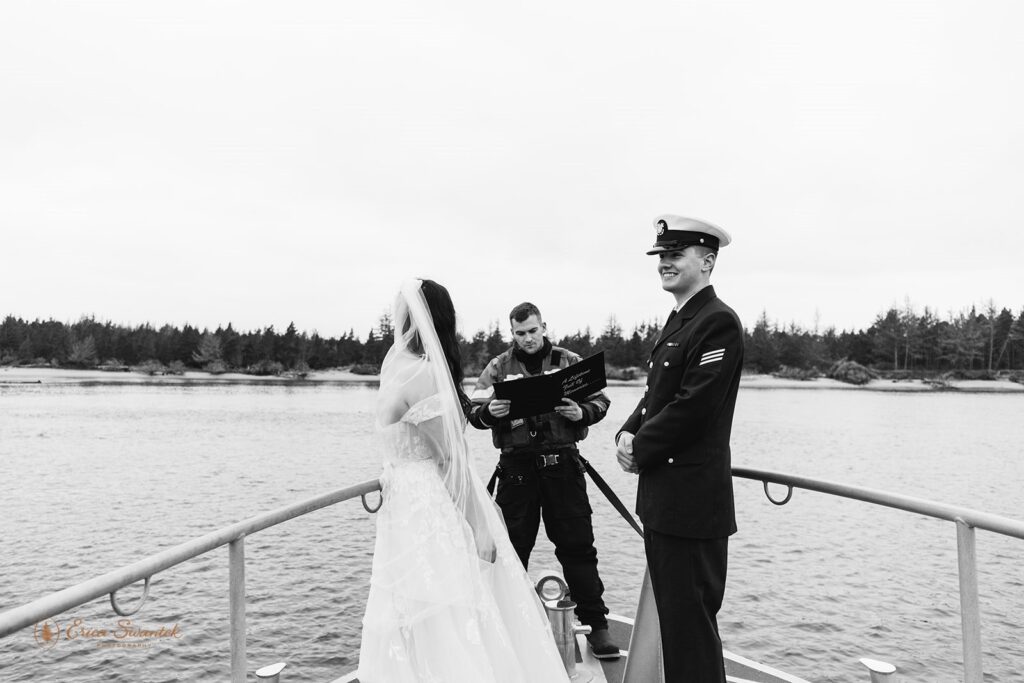 A military elopement on a boat along the Oregon Coast. 