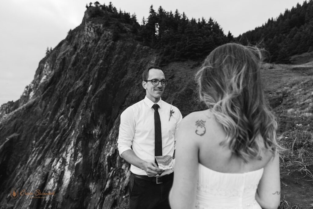 A couple recited private vows on a cliff overlooking the Pacific Ocean at Elk Flats.