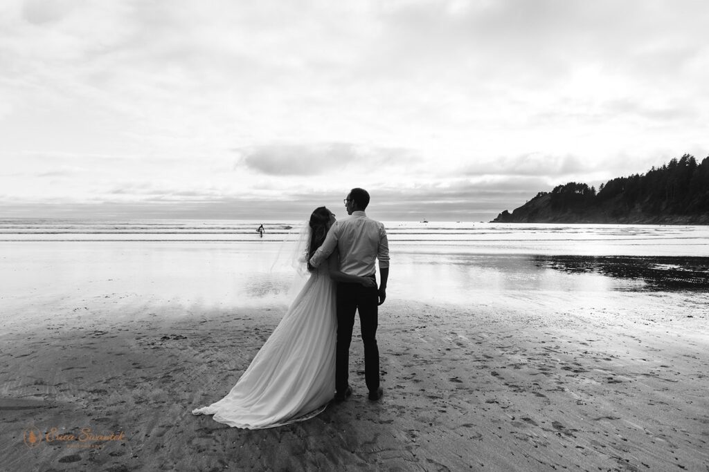 A newly eloped couple admires the Oregon Coast view on Short Sand Beach.