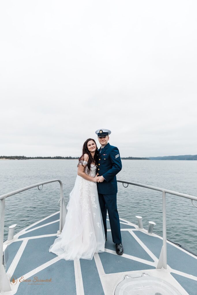 An Oregon Coast military elopement on a boat in Winchester Bay, Oregon.