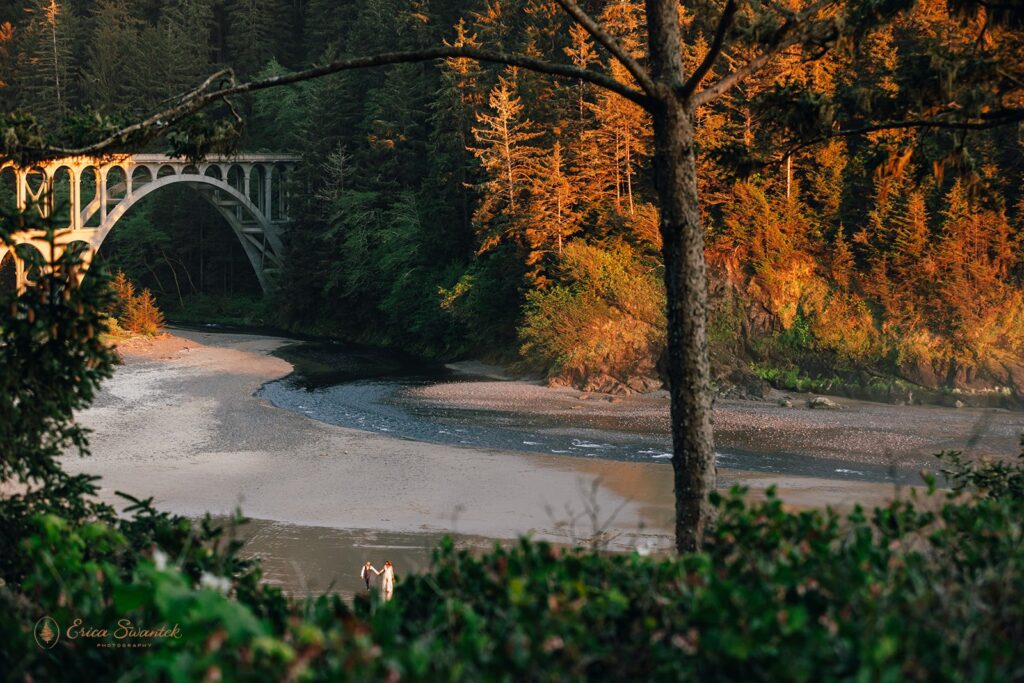 dreamy oregon coast elopement at cape creek beach with the bridge in the backdrop