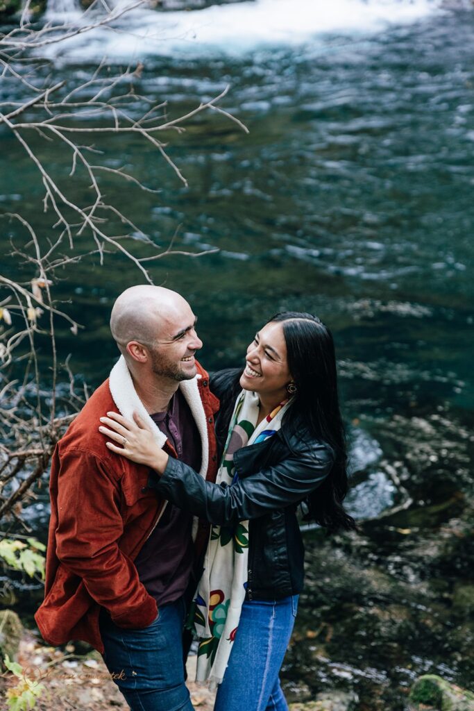 A Fall engagement session at Metolius River near Bend, Oregon.