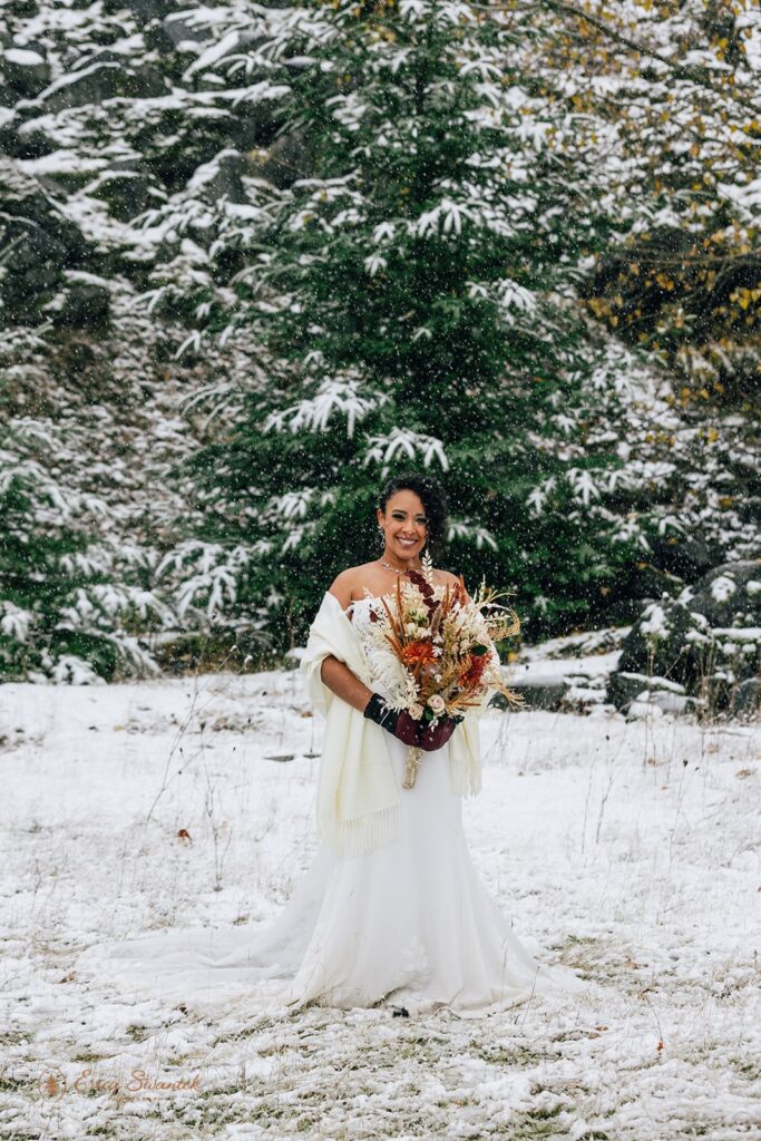 bridal portrait outdoors during a winter elopement in columbia river gorge