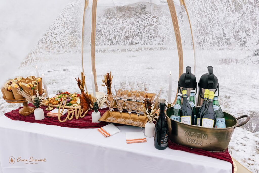 elopement picnic charcuterie set up on a boho styled table setting