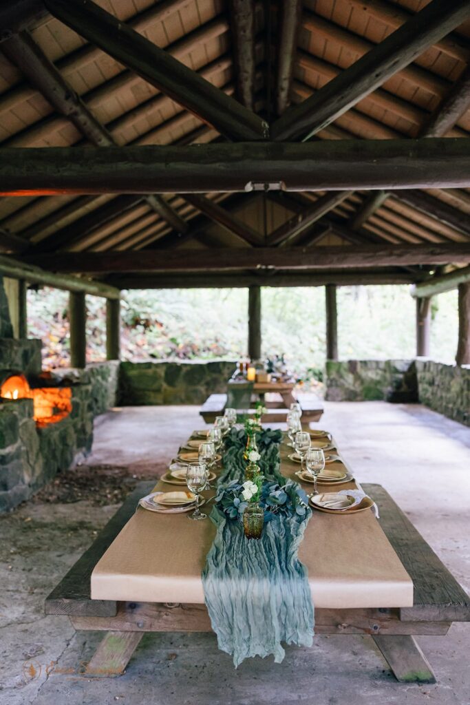 cozy intimate reception set up at eagle creek picnic shelter
