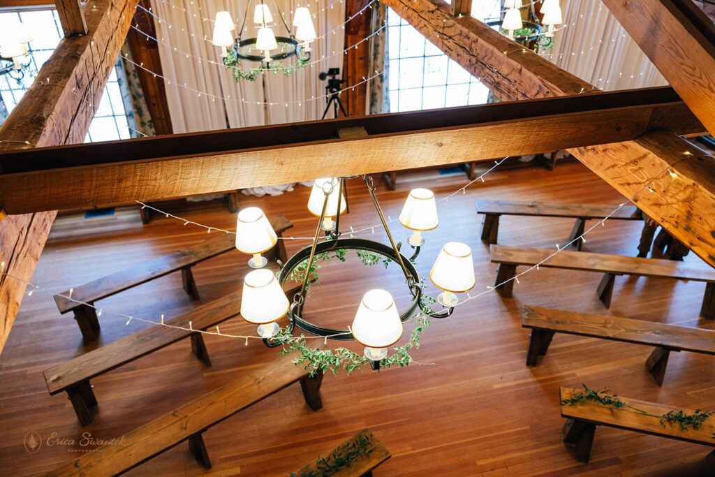 cabin wedding reception set up in Lake Creek Lodge