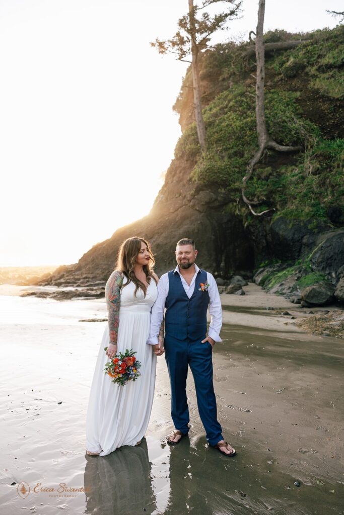 playful elopement couple during their beach elopement in Oregon