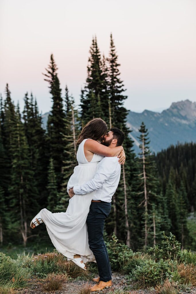 an adventurous elopement couple during their PNW elopement in Mt Rainier