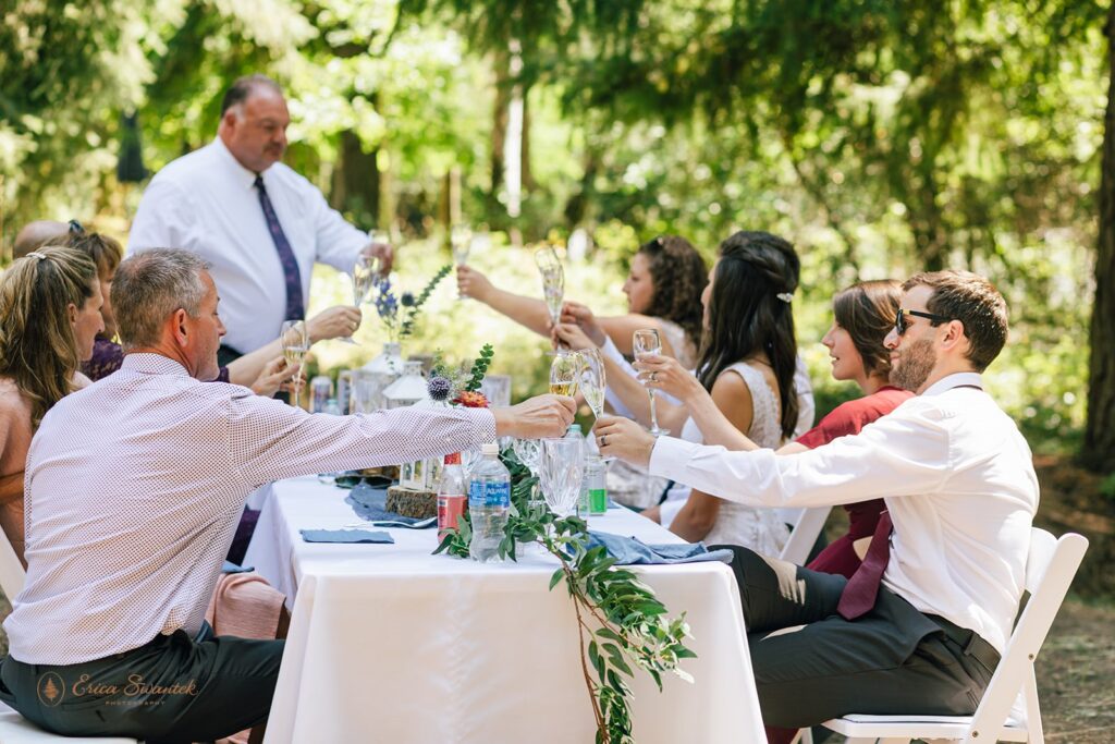 small elopement reception in a forest during a PNW elopement