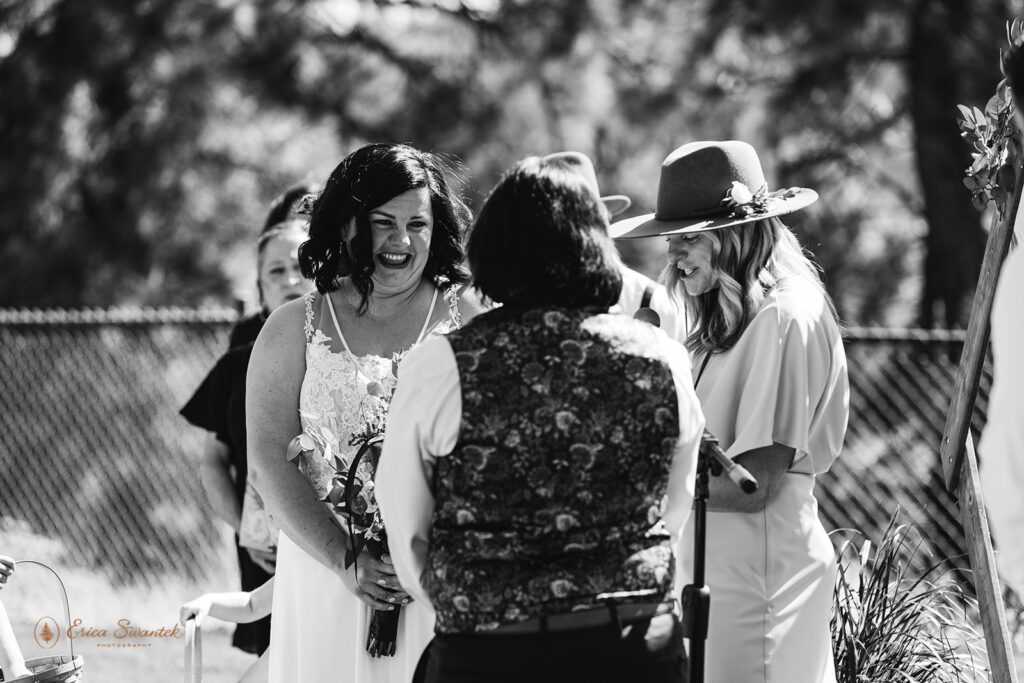 a black and white candid of an intimate wedding ceremony