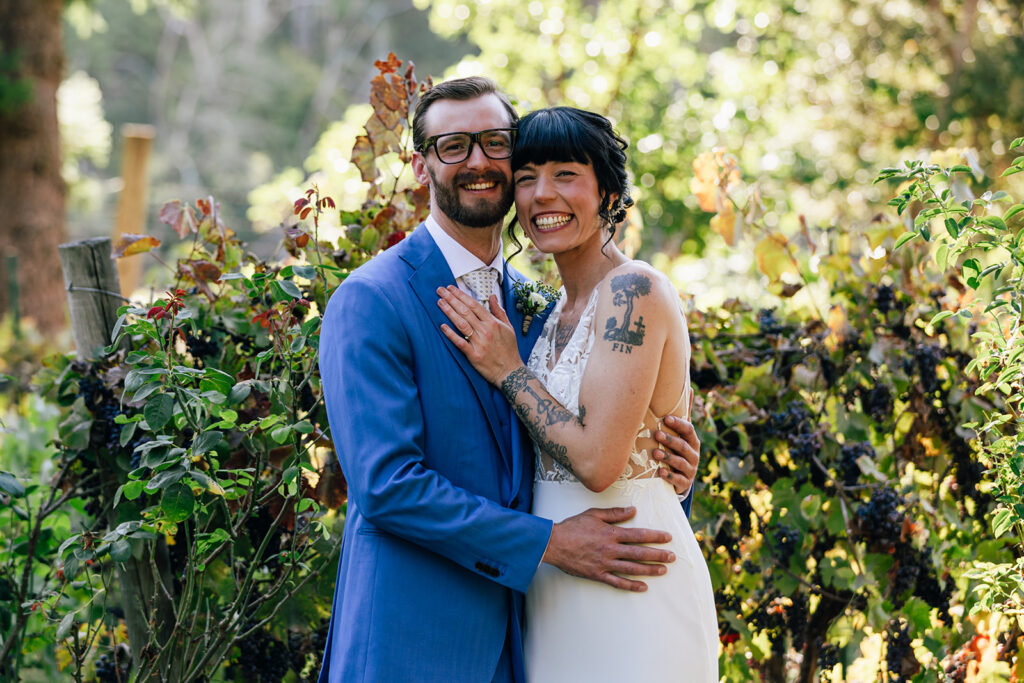 A first look between a couple outside their cabins at their brookings, oregon elopement.
