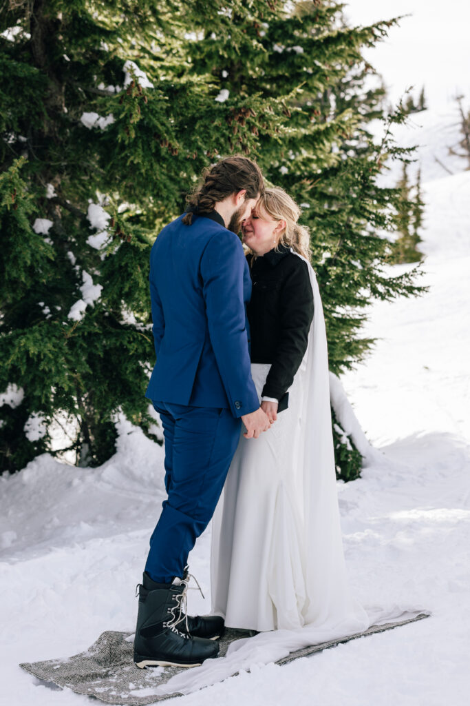 A couple holds their wedding ceremony at Mt. Hood Meadows ski resort in Oregon. 