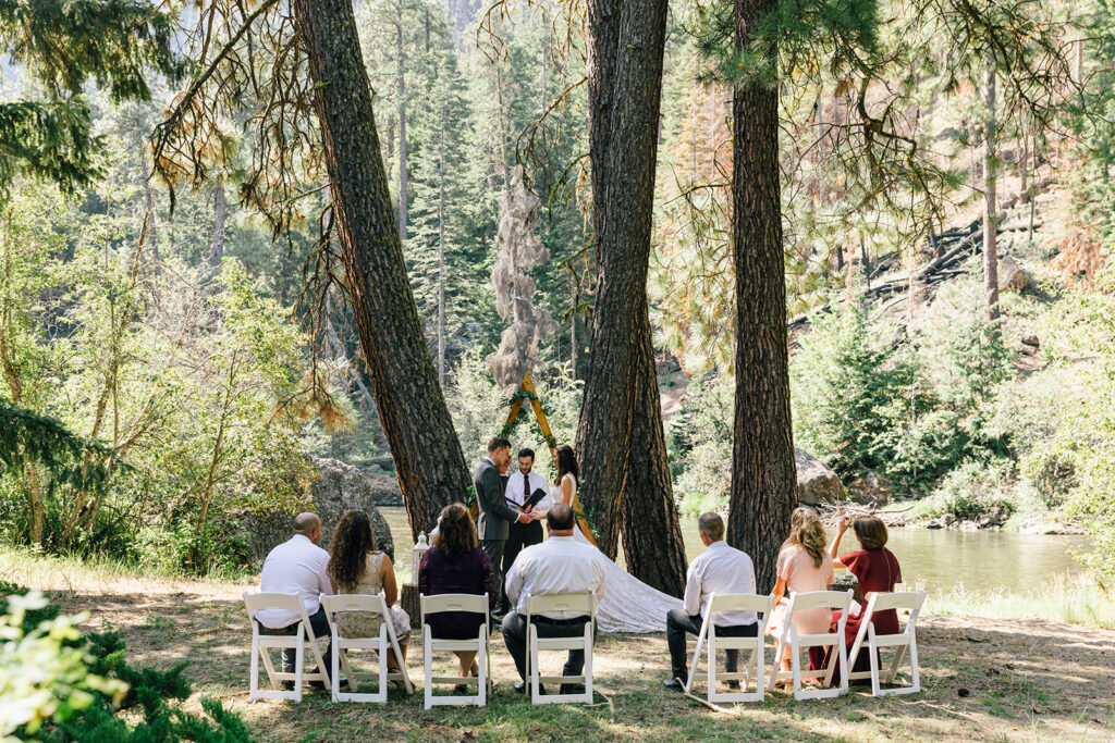 An intimate wedding ceremony at a cabin in Washington outside of Mt. Rainier National Park. 