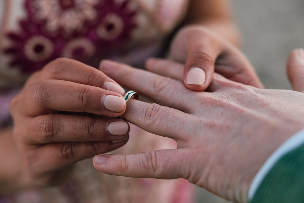 bride and groom exchange rings
