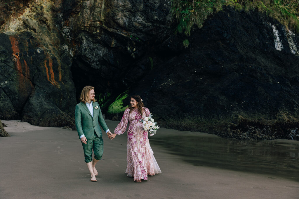 Walking along the beach in Oregon. 