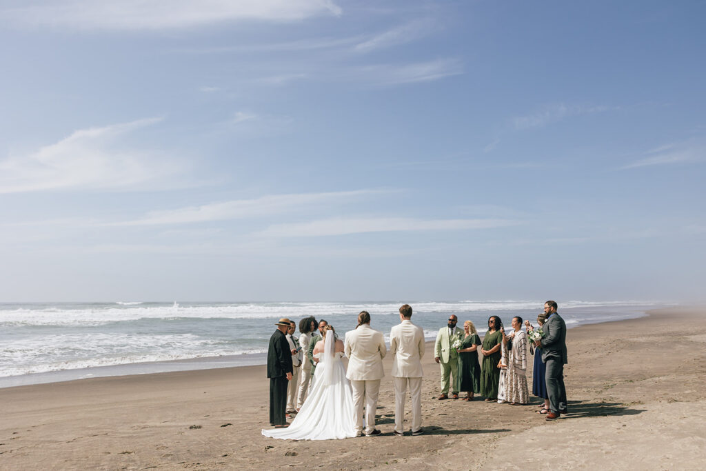 Intimate beach wedding with family on the Oregon Coast. 