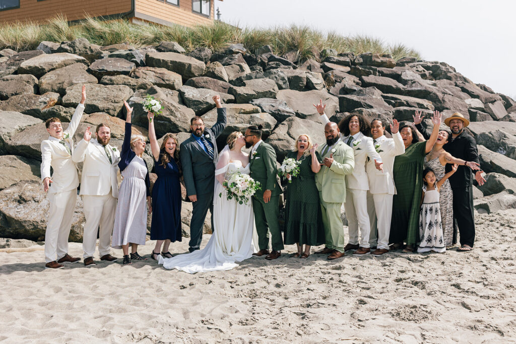 Intimate beach wedding with family on the Oregon Coast. 