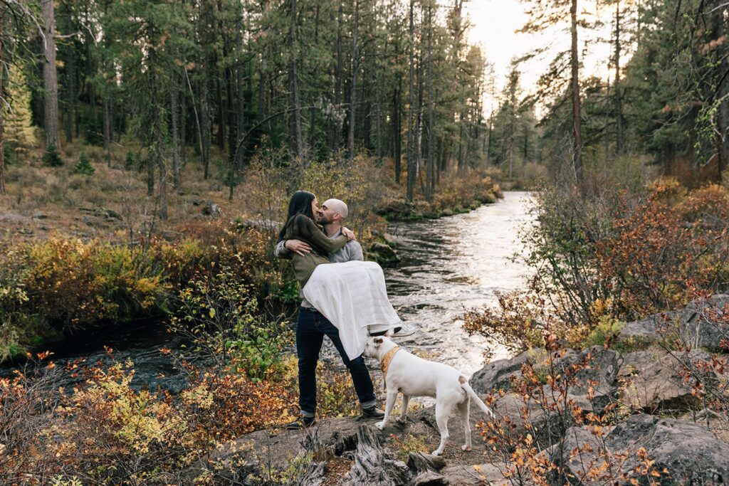 Metolius River engagement session in Oregon.