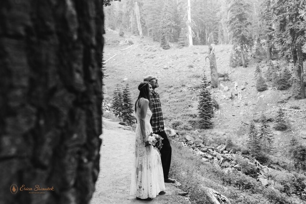 sweet and intimate newly weds in Crater Laker for their elopement