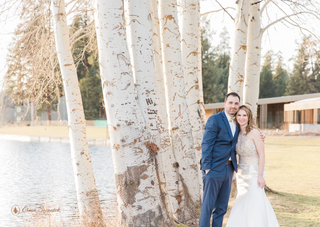 golden hour bride and groom at Black Butte Ranch wedding