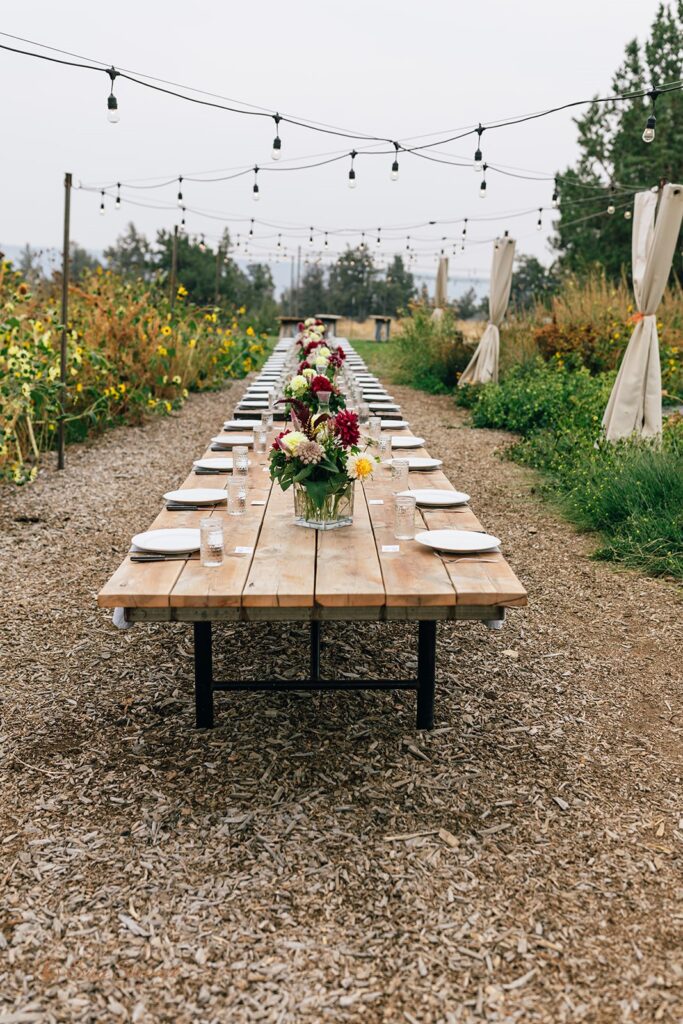 Rainshadow Organics farm outdoor wedding reception set up