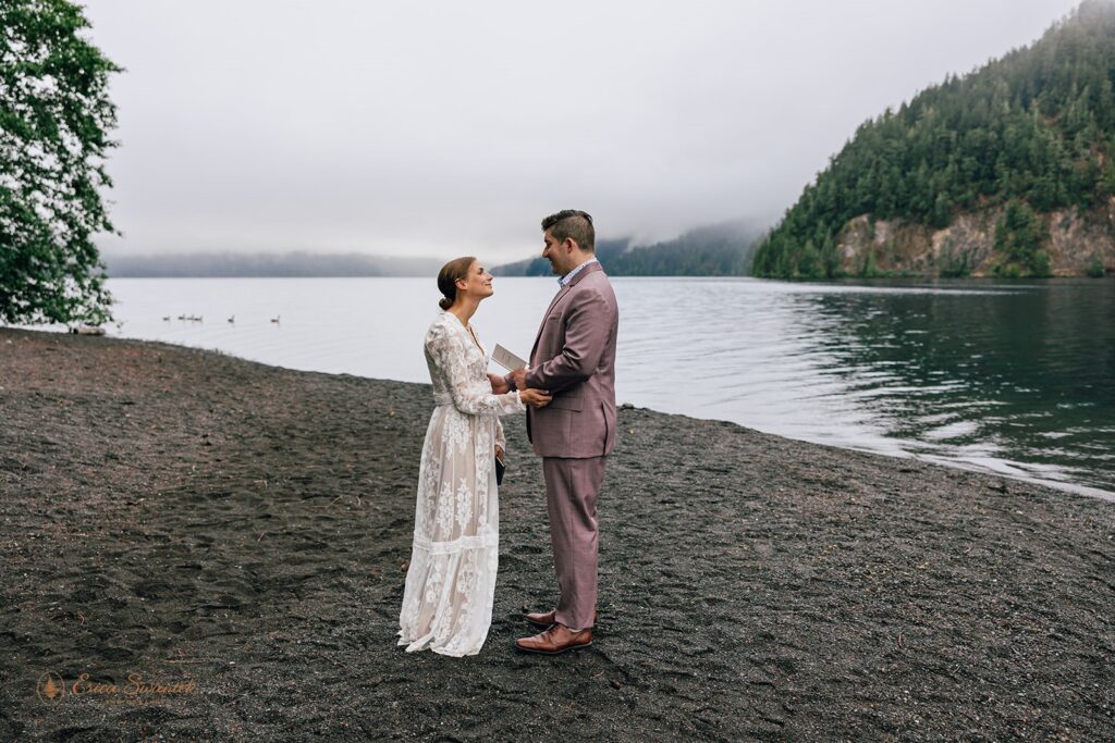 olympic national park elopement ceremony by lake crescent shores