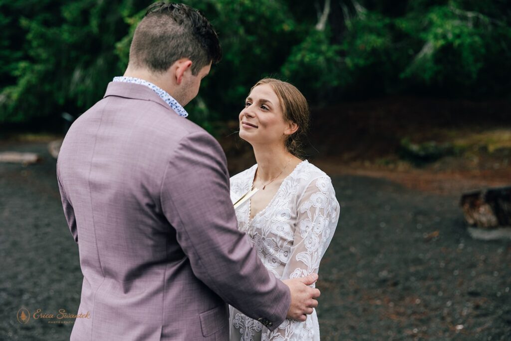 olympic national park elopement ceremony by lake crescent shores