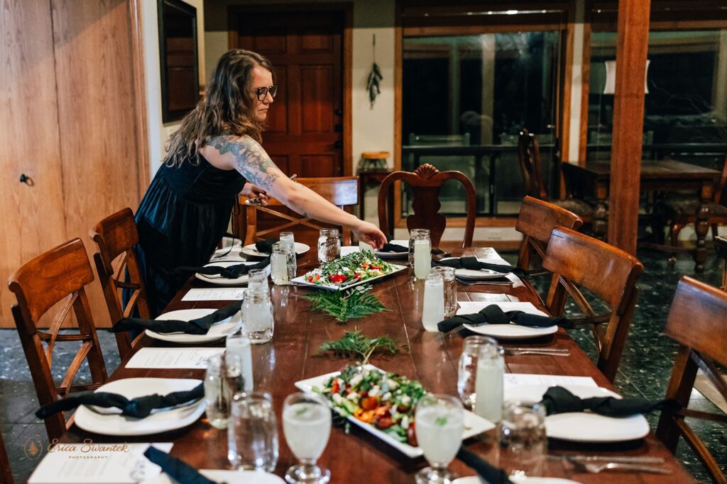 minimalistic elopement celebration dinner set up