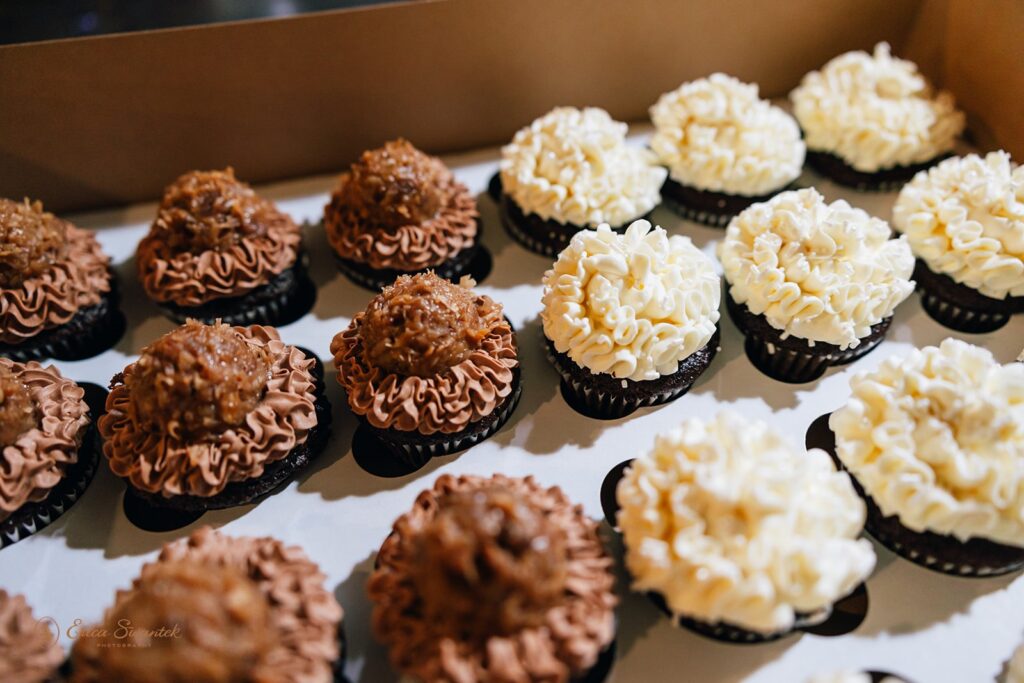 cupcakes - some with chocolate and some with white frosting