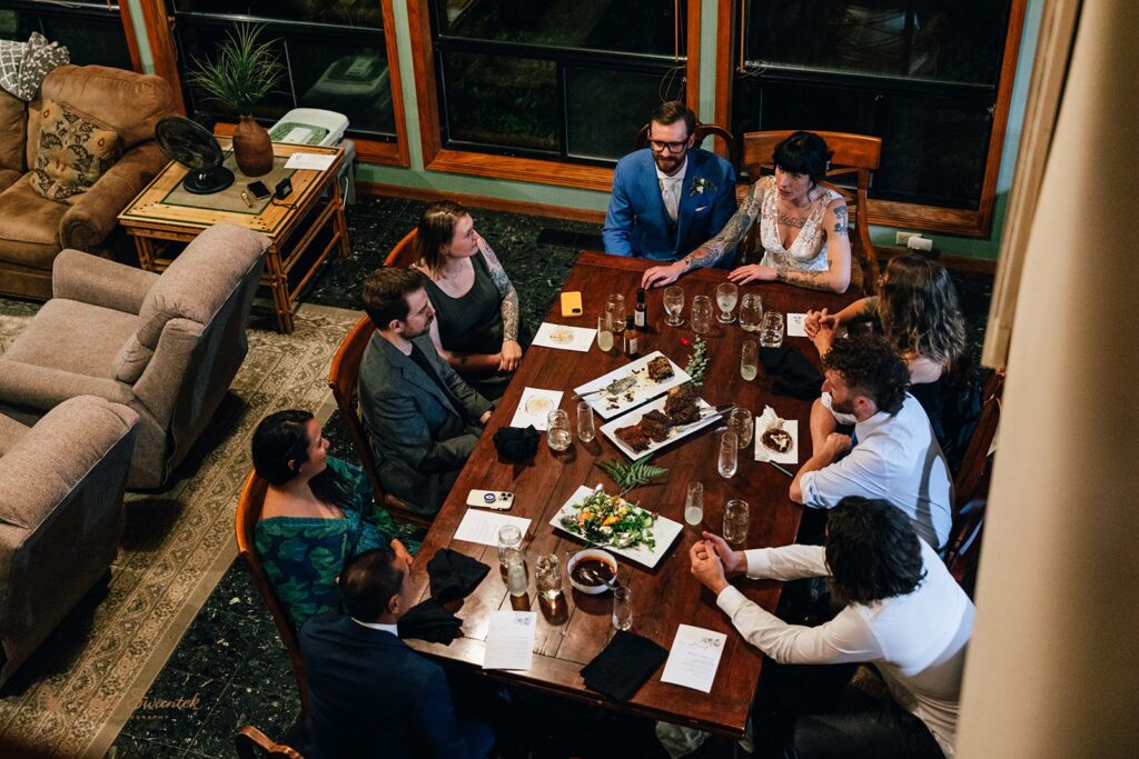 minimalistic elopement celebration dinner set up