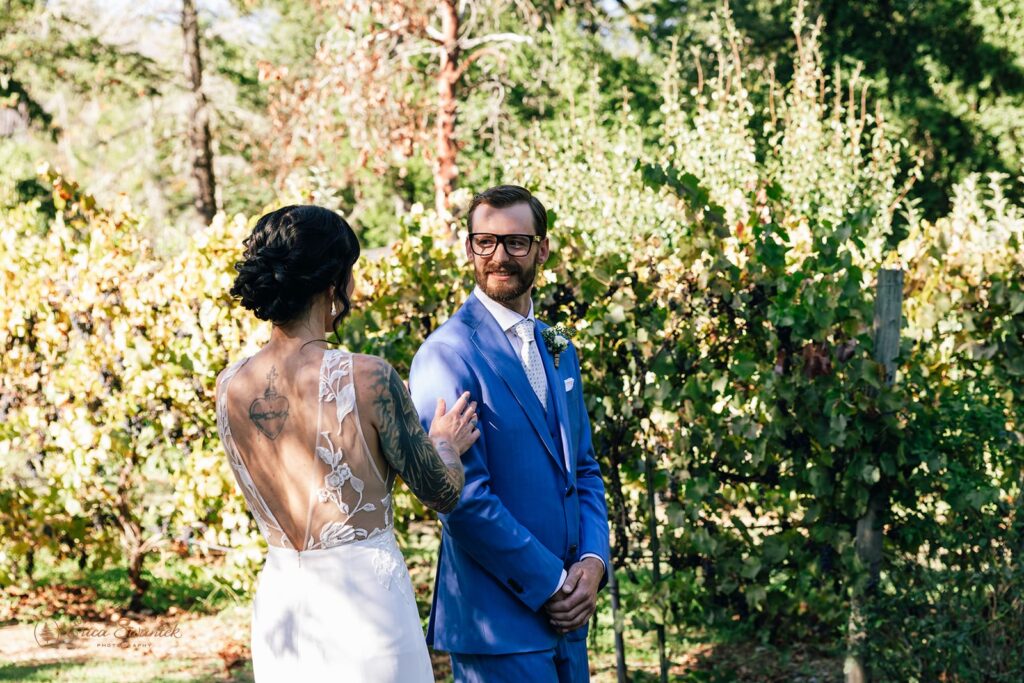 bride and groom elopement first look